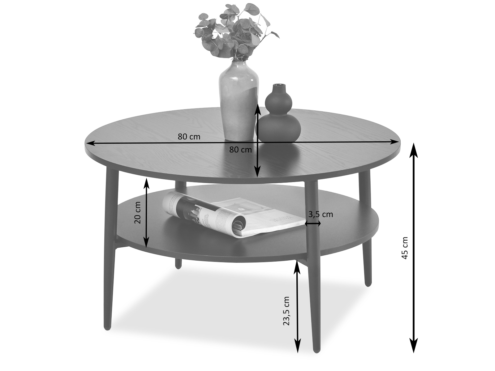 DĘBOWY STOLIK Z PÓŁKĄ DO SALONU 80x80 cm RENNE XL Kolor mebla czarny