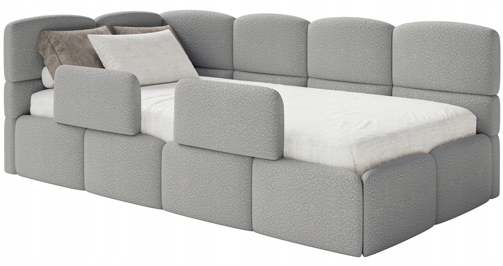 Postel pro mláděž 120x200 cm Cloudy šedá boucle matrace s levými zábranami
