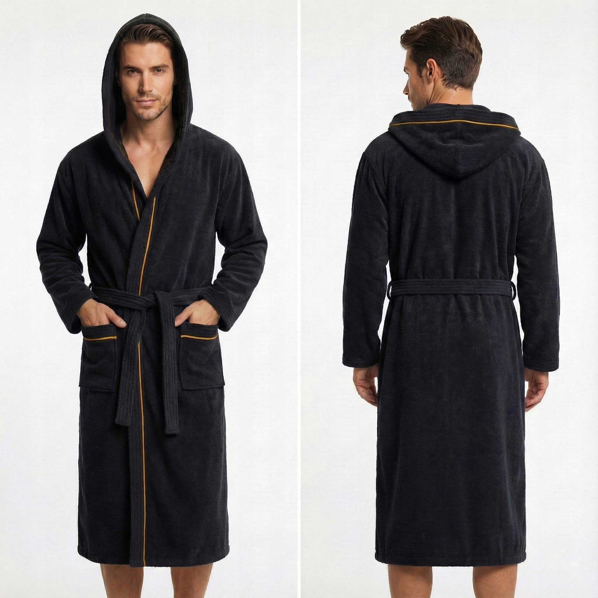 Pánský župan Tlustý 100% Bavlna Froté Kapuce Hugo Hotel Černá XXL