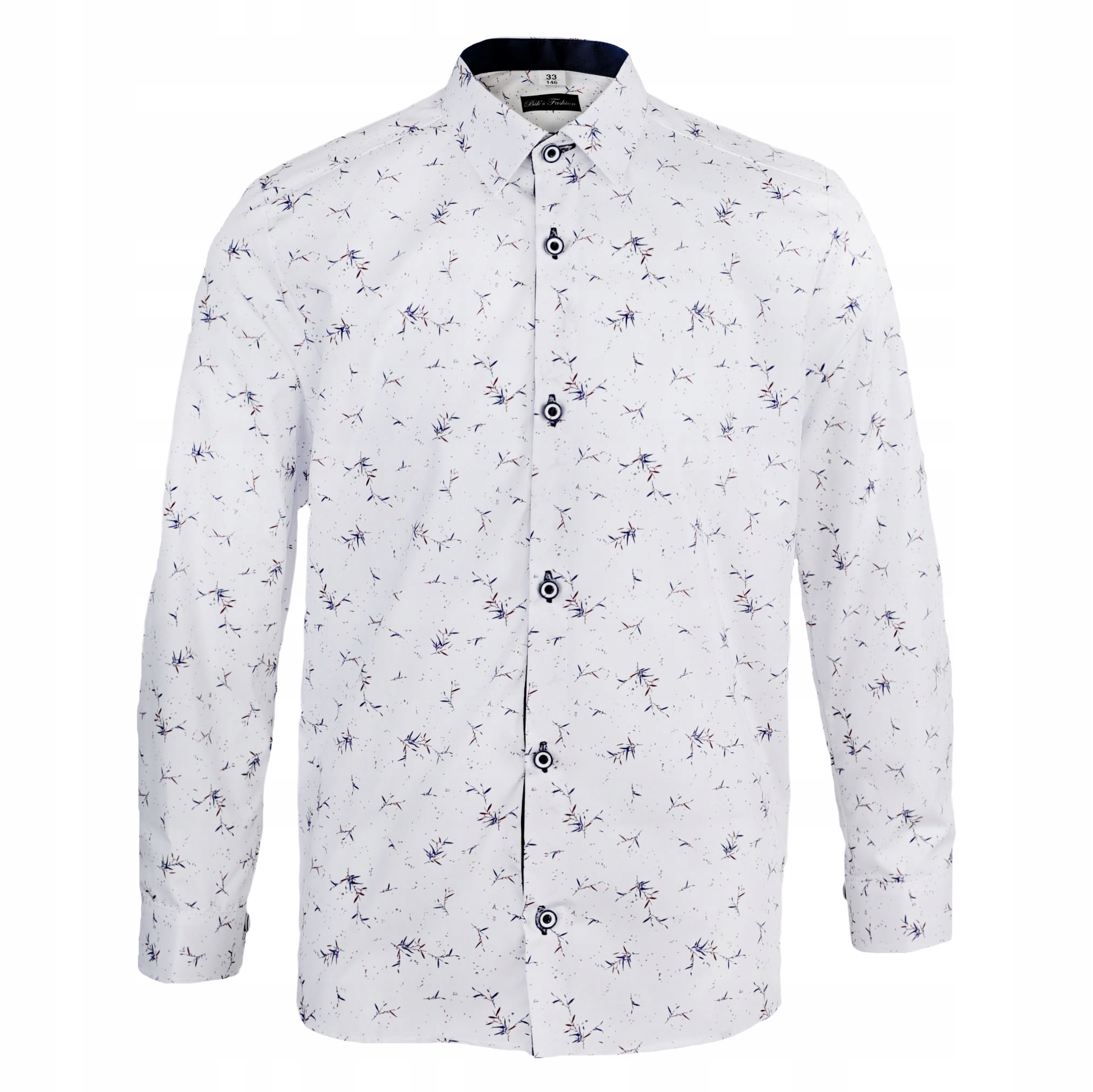 Chłopięca koszula elegancka długi rękaw cała biała w igiełki Biks PL 140