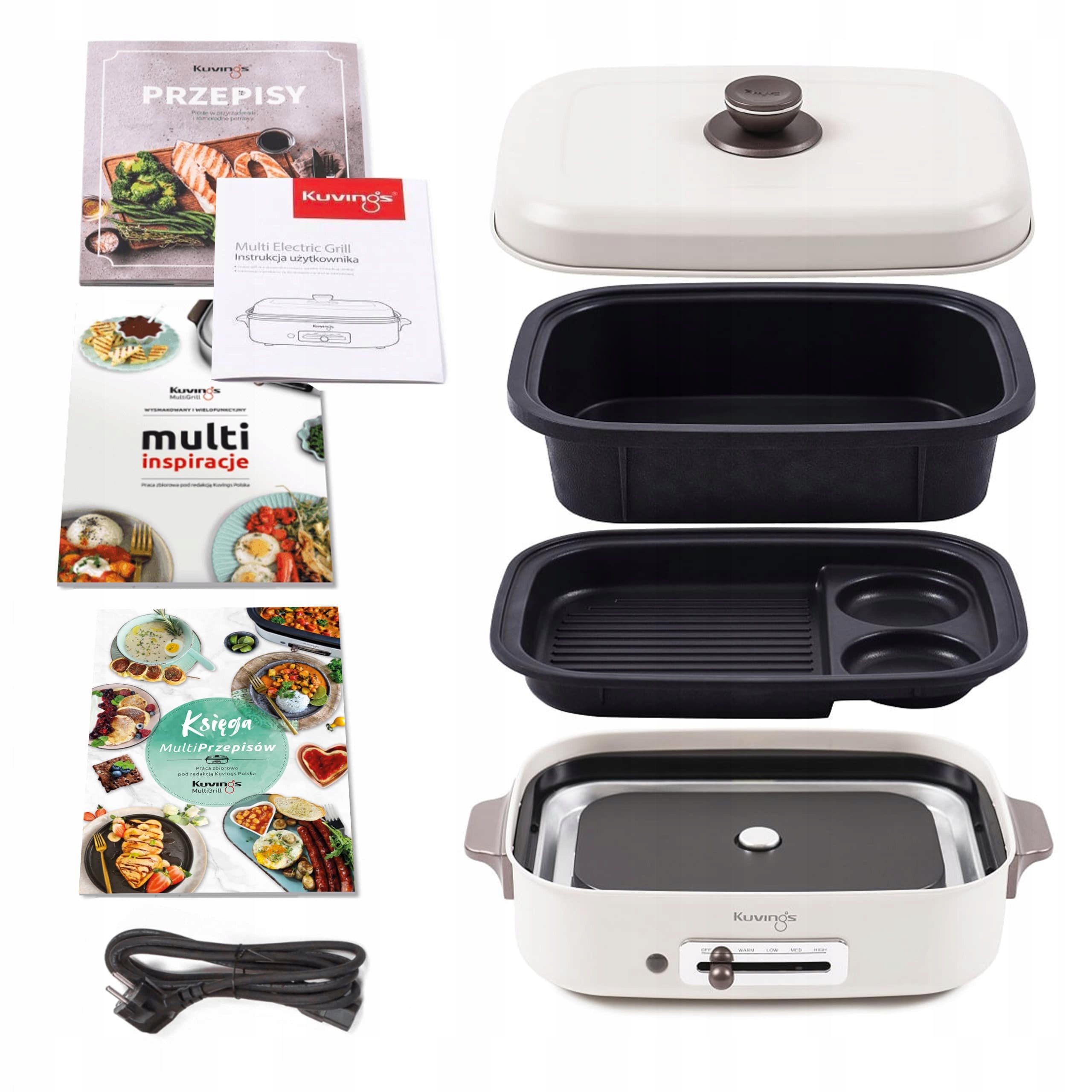 Elektrický multigrill Kuvings Stolní 2 desky Krémový Kuchařská kniha