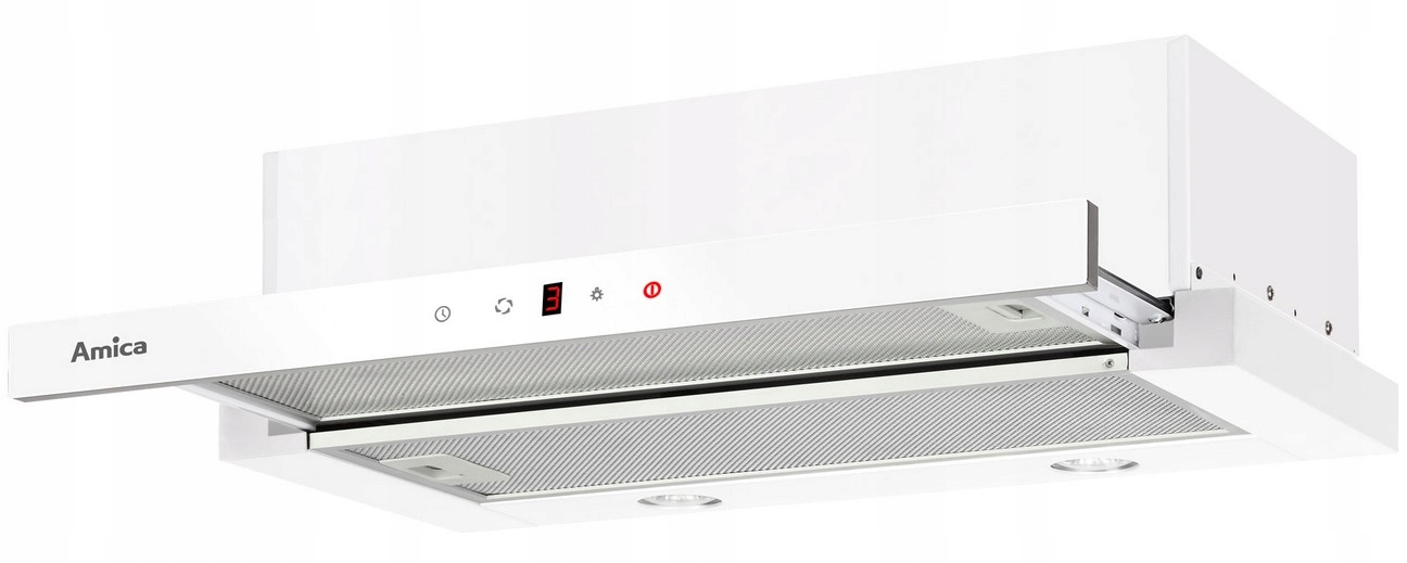 Okap teleskopowy 128W 389 m3/h Filtr Przeciwtłuszczowy Amica OTP6641WG