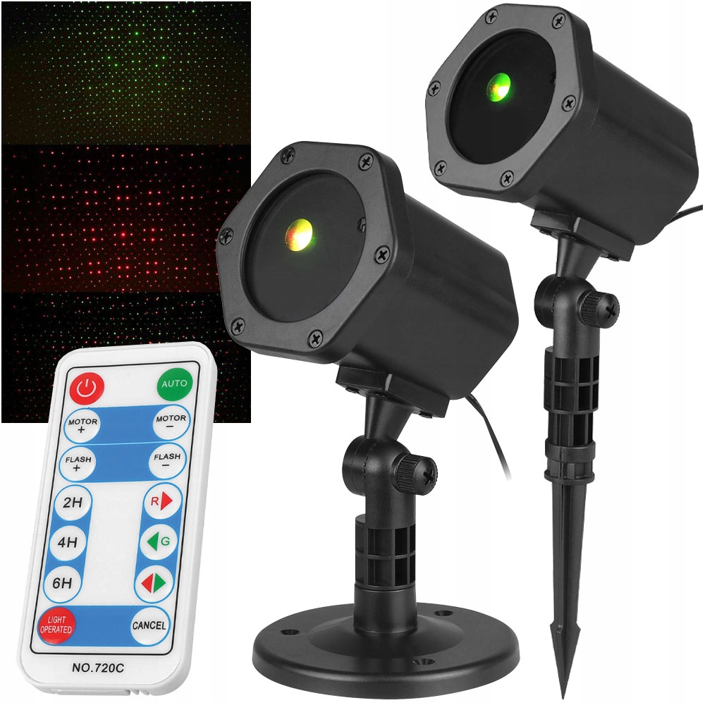 PROJEKTOR OGRODOWY LASEROWY ZEWNETRZNY DWIE PODSTAWKI + PILOT