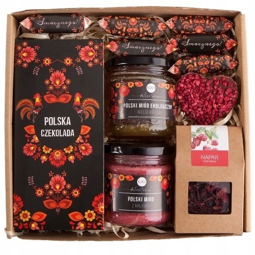 Kosz Box Zestaw Prezentowy Upominek Zestaw polski Miody Herbata