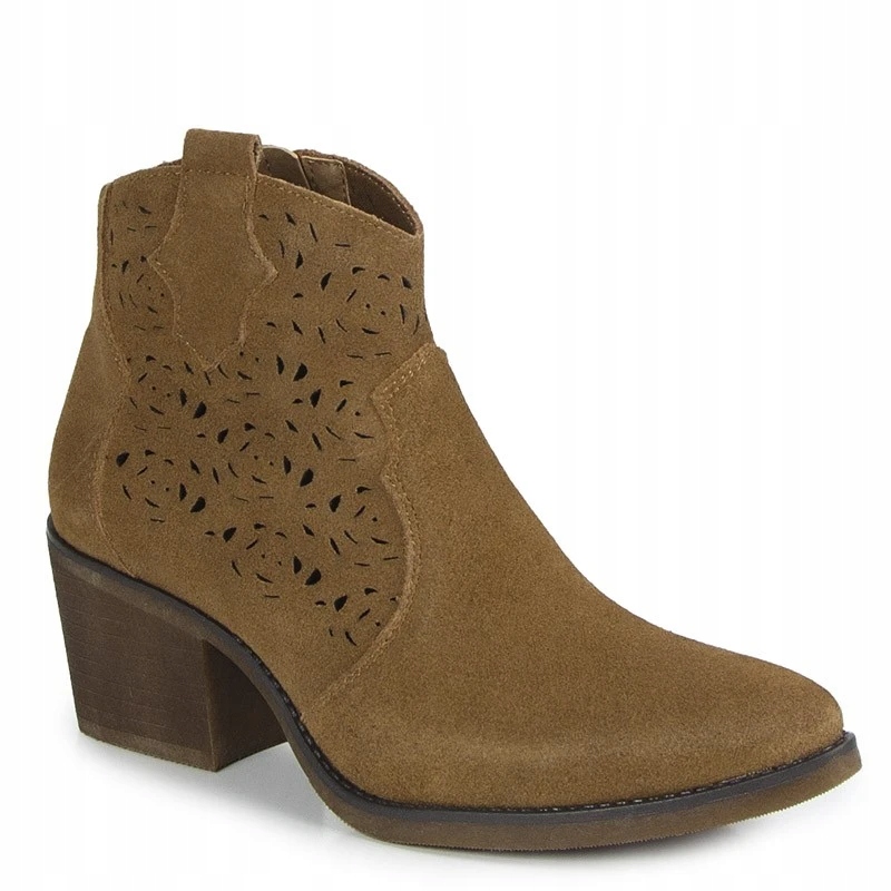 S.barski SN622-21 Kotníkové Boty Ažurové Kožené Hnědé 39 Jarní