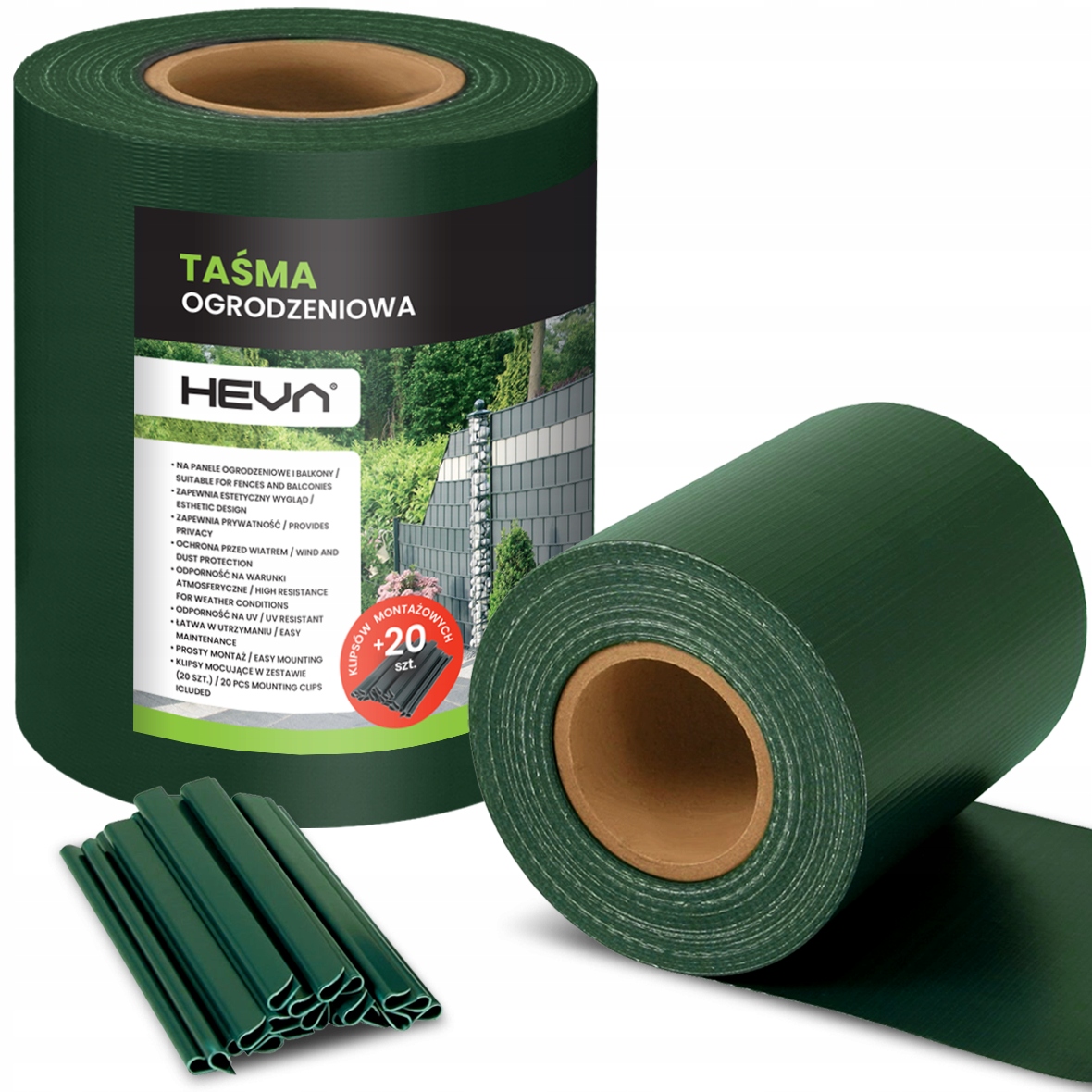 Taśma ogrodzeniowa ZIELONA 19cm x 35m mocna osłona ogrodzenie panelowe + UV