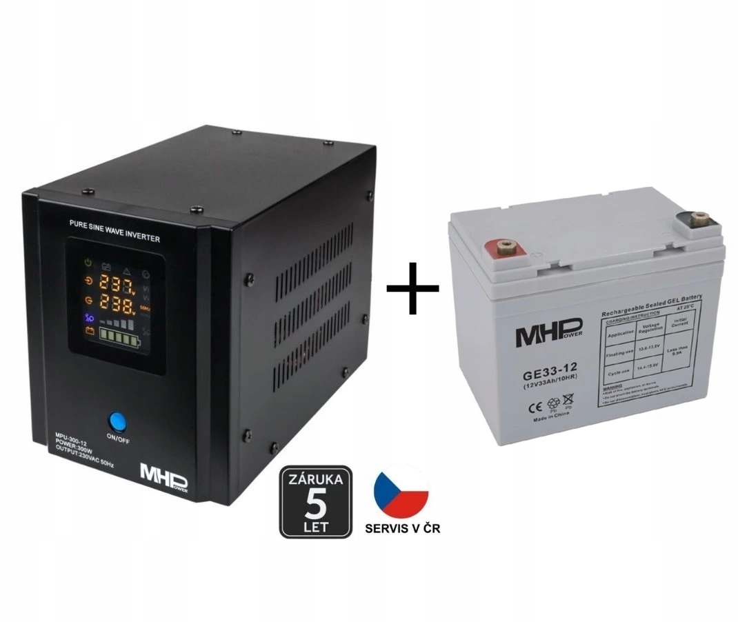 Záložní zdroj MHPower MPU-300-12, Ups, 300W, čistý sinus, 12V Set s Gelovou