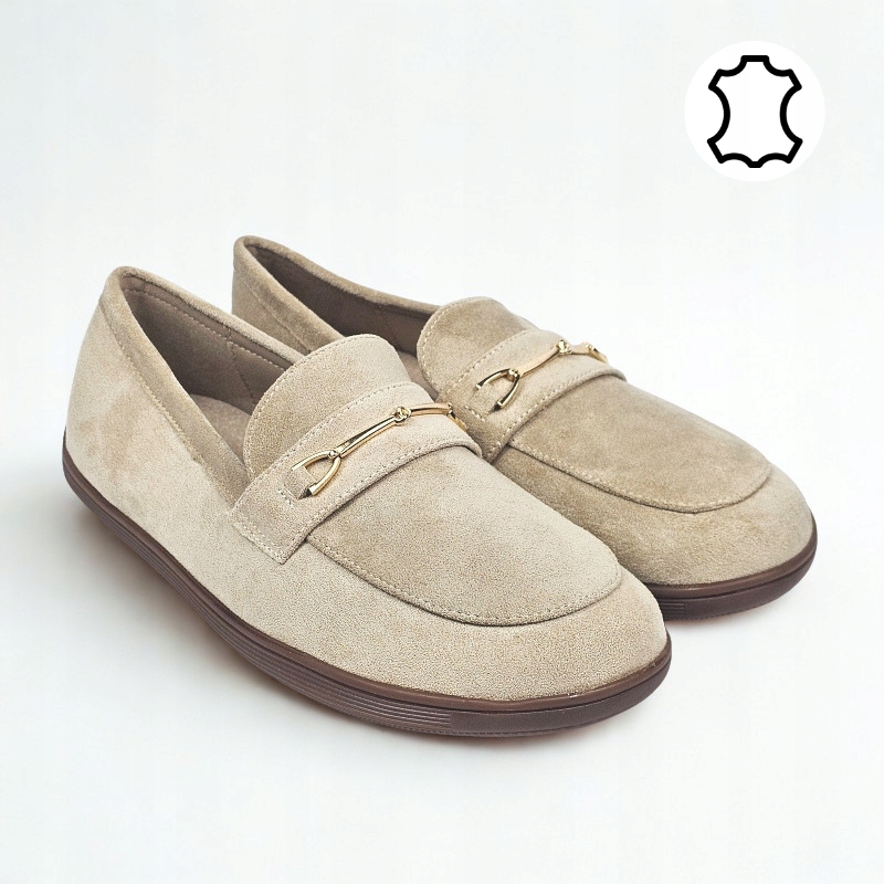 Beżowe mokasyny barefoot damskie skóra płaskie półbuty