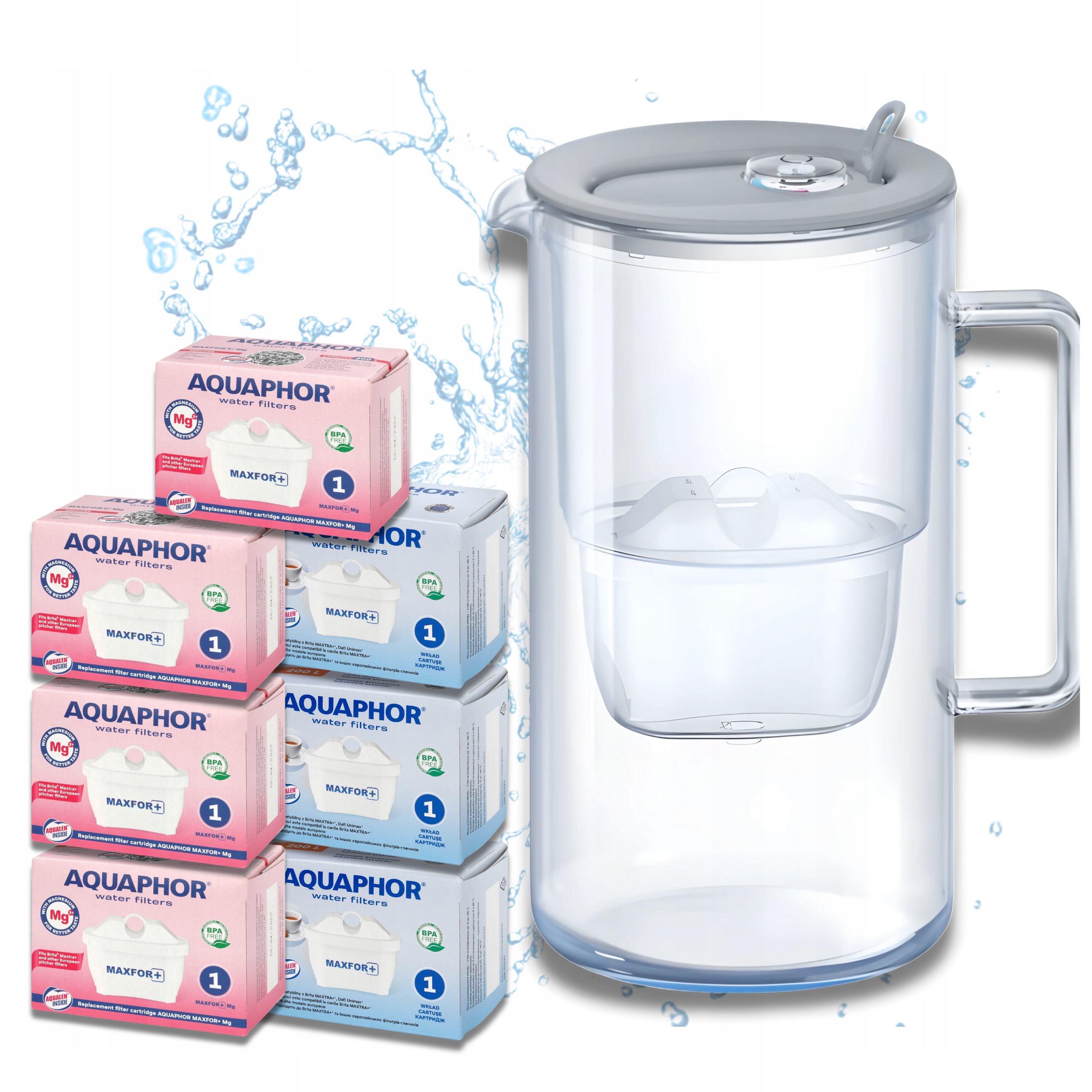 Skleněná filtrační konvice Aquaphor Glass Šedá 7 filtračních vložek Maxfor