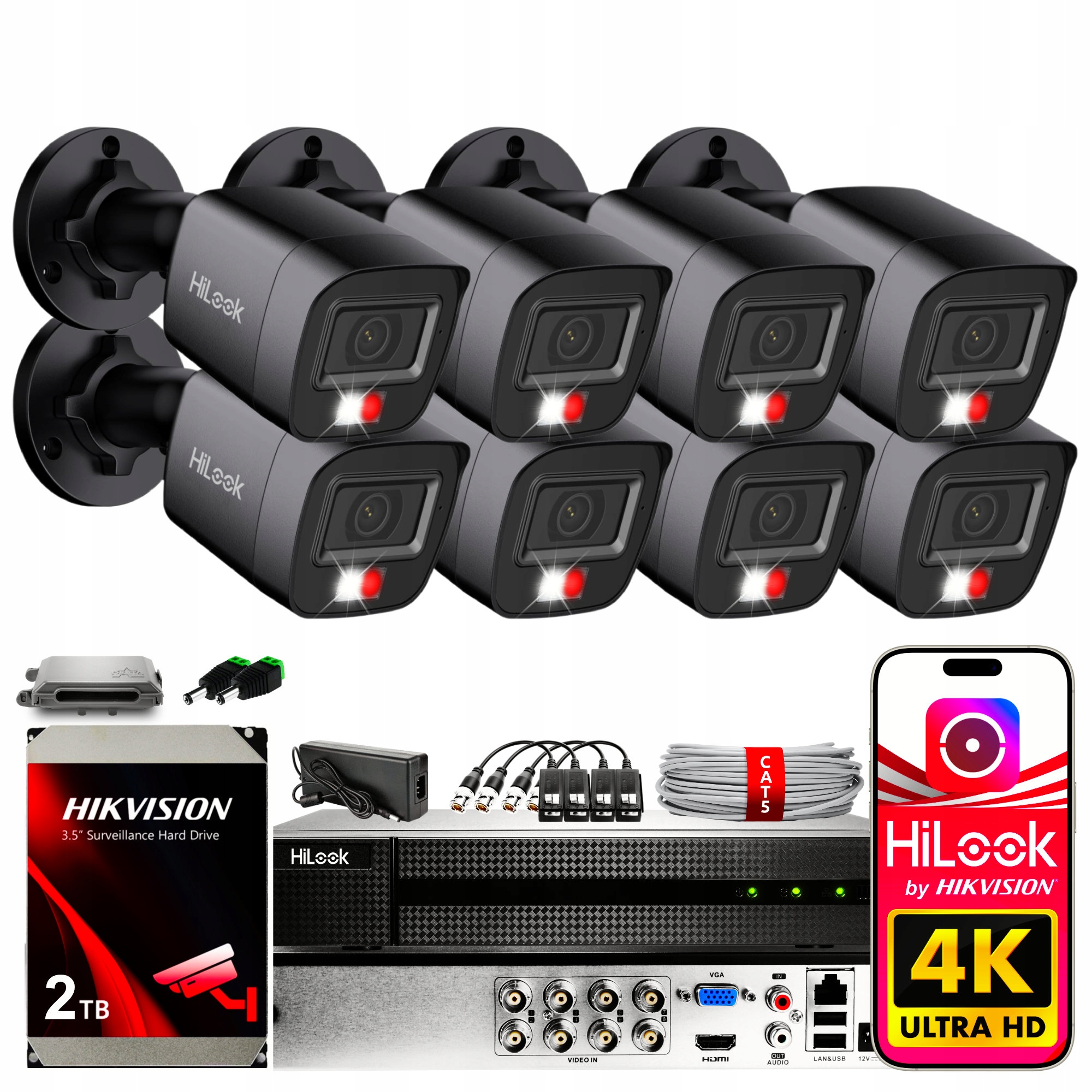 Zestaw Monitoringu 8 Kamer TVI-B8M-20DL Black 8MPX Hilook By Hikvision