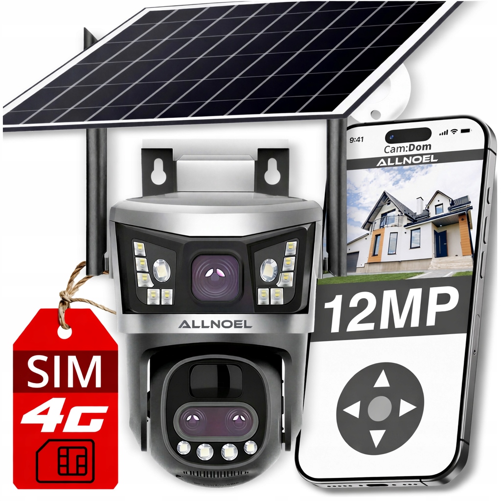 Solárna Rotačná Kamera 3 Objektívy 12MPx Na Sim Kartu 4G 10x Zoom