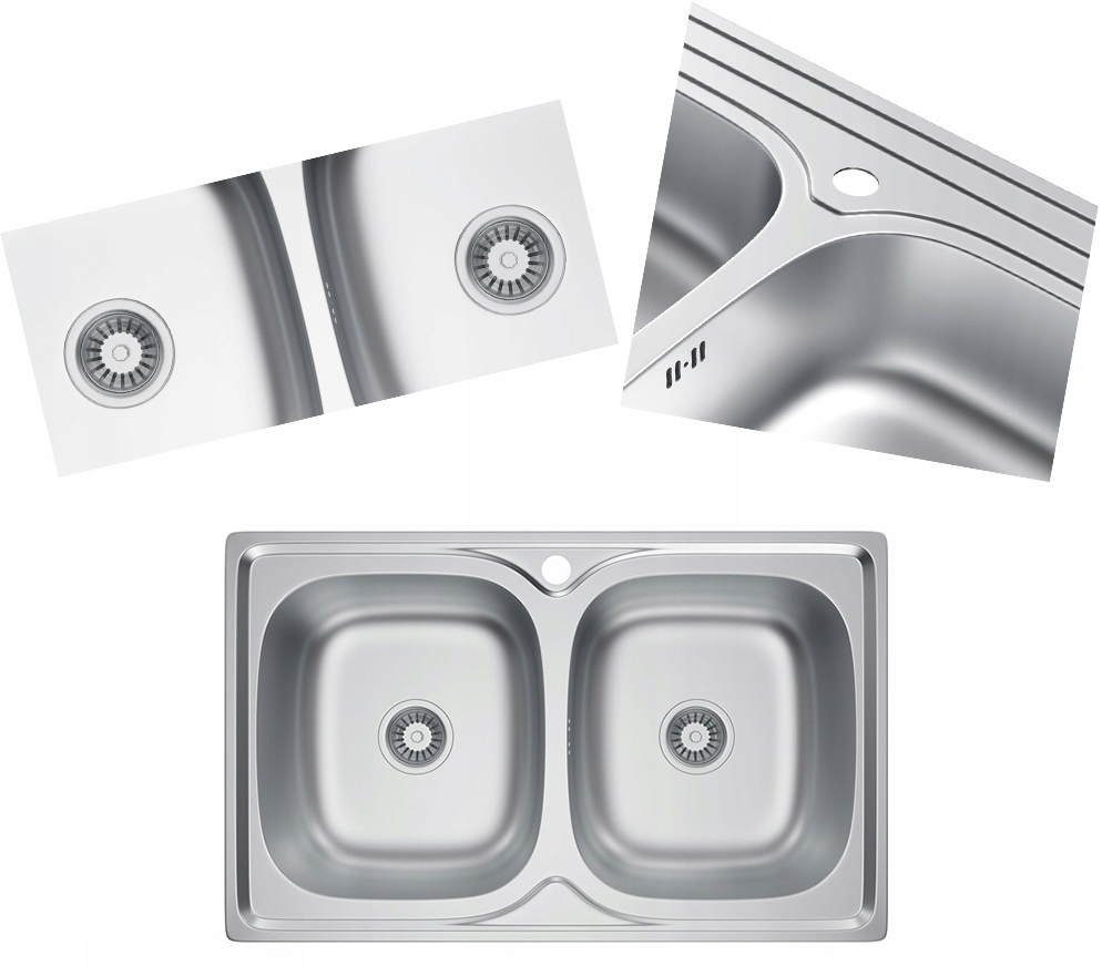 Oceľový Dvojkomorový Nanášací Drez Chróm Satén 80x50 Drez Sifón