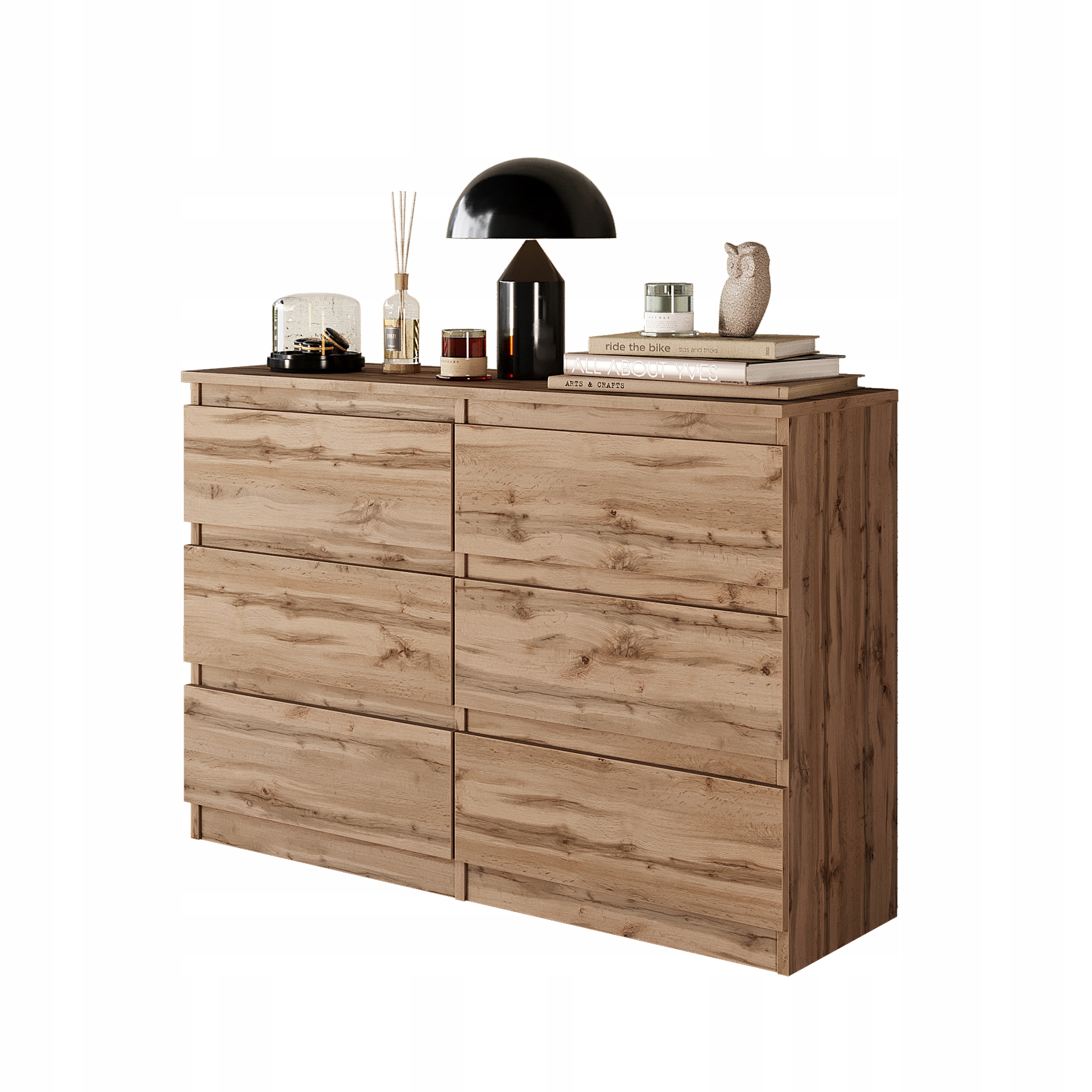 Komoda 100 CM Dąb Wotan 6 Szuflad Salon, Sypialnia
