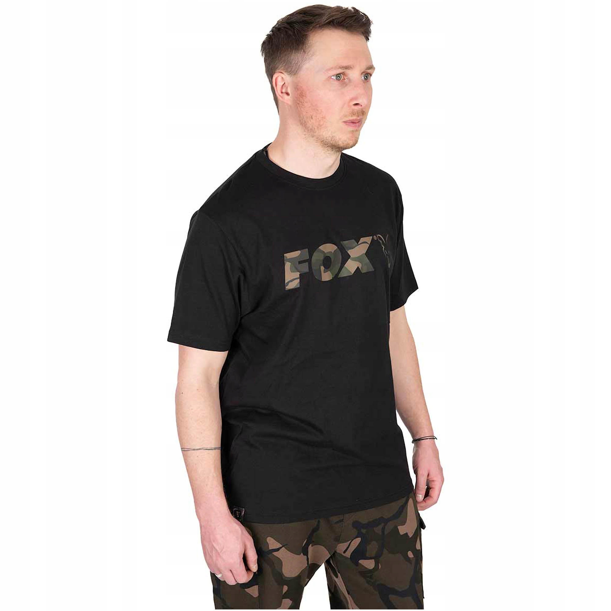 Koszulka Wędkarska T-Shirt Fox Black Camo Logo r. L Rozmiar L