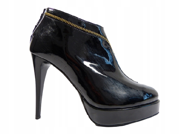 černé lakované kotníkové boty na platformě, dámské kožené sandály J.Wolski 40