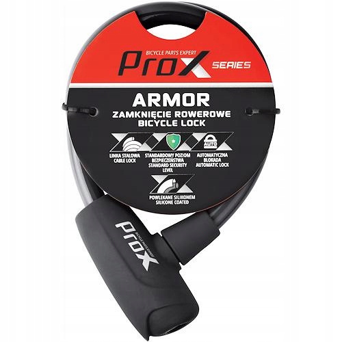 Zapięcie rowerowe Prox Armor Pętla Linka 12x600mm na Kluczyk Czarne Silikon