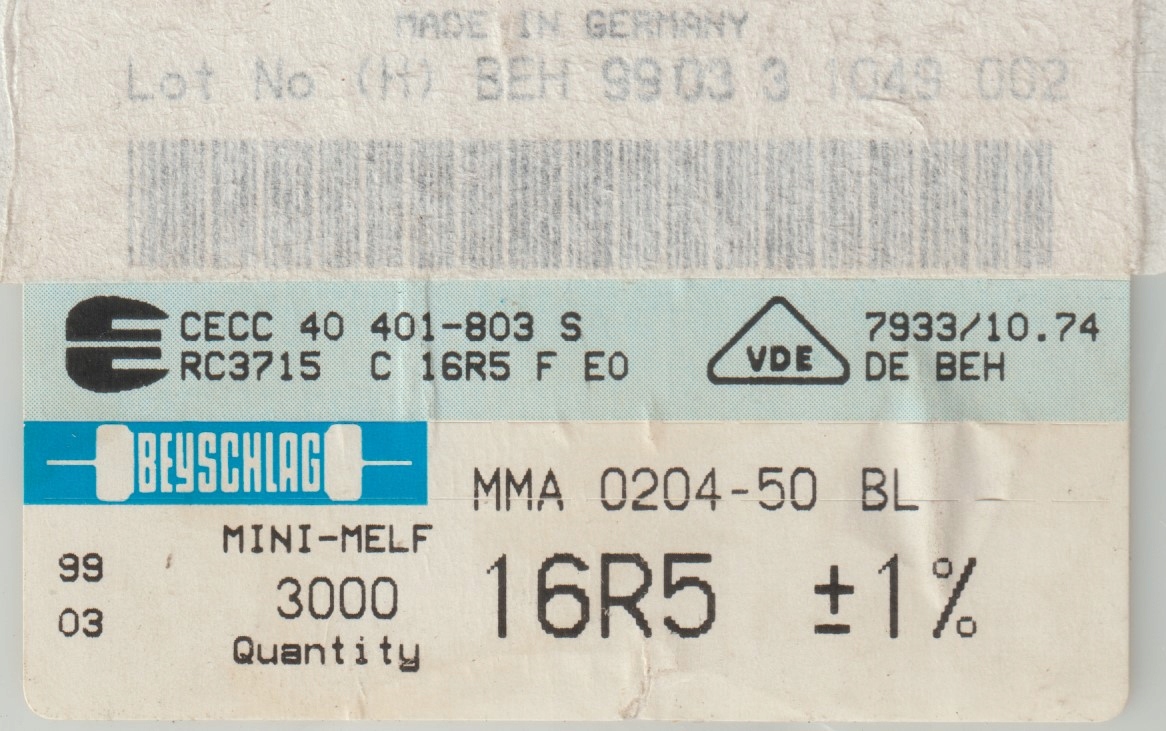 [100szt] 16R5 1% 50ppm rezystor Smd minimelf MMA0204 Beyschlag low noise