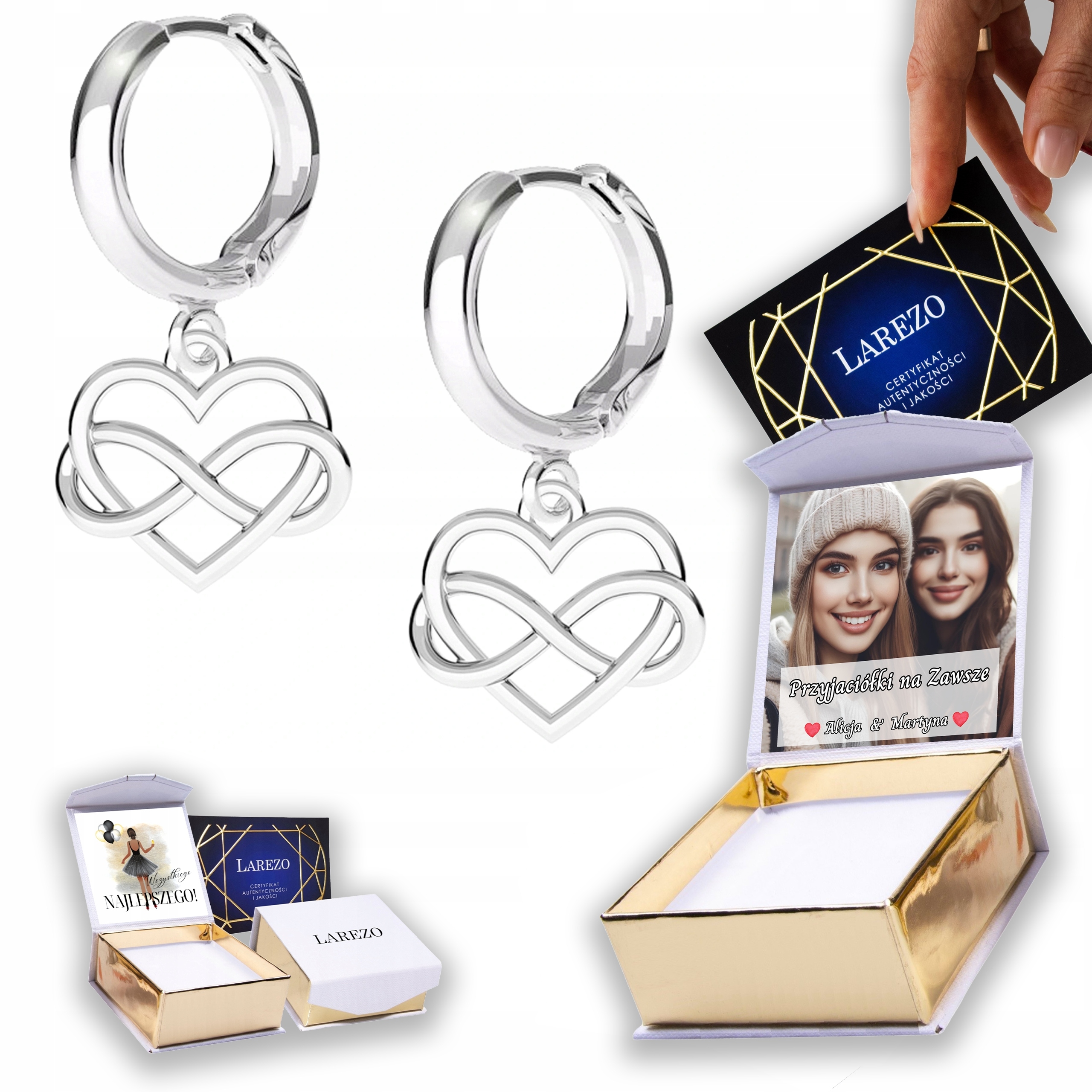 Stříbrné Náušnice 925 Srdce Srdíčka Nekonečno se srdíčkem Potisk