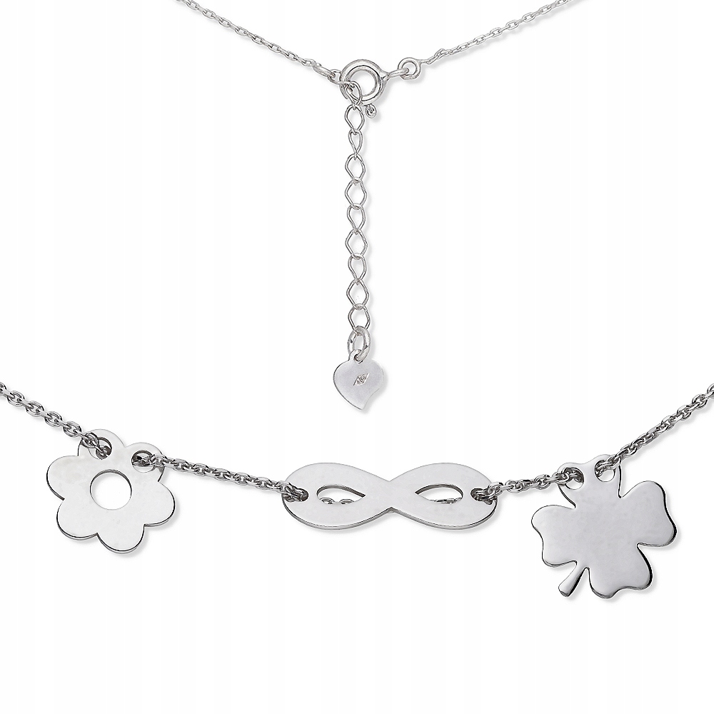 Stříbrný náhrdelník rhodiovaný čtyřlístek infinity