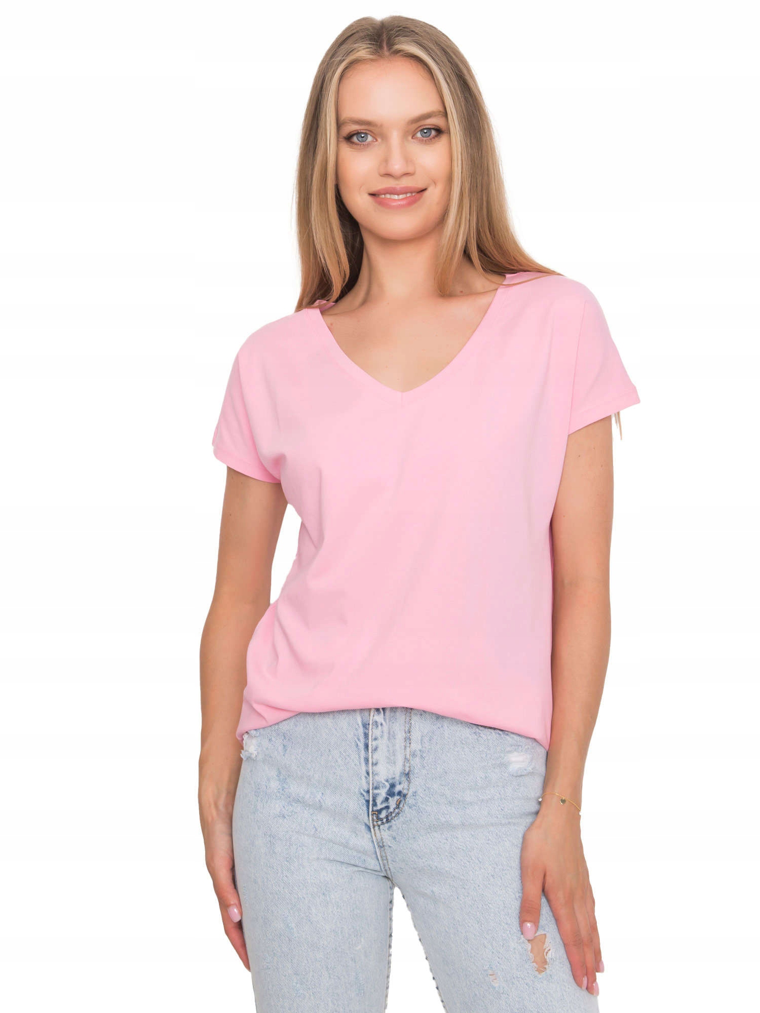 

T-shirt Damski Koszulka Bawełniana V-neck Serek