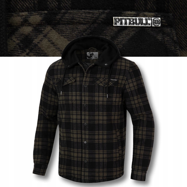 Męska Kurtka Flanelowa Pitbull Bawełniana z Kapturem Pioneer Przejściowa