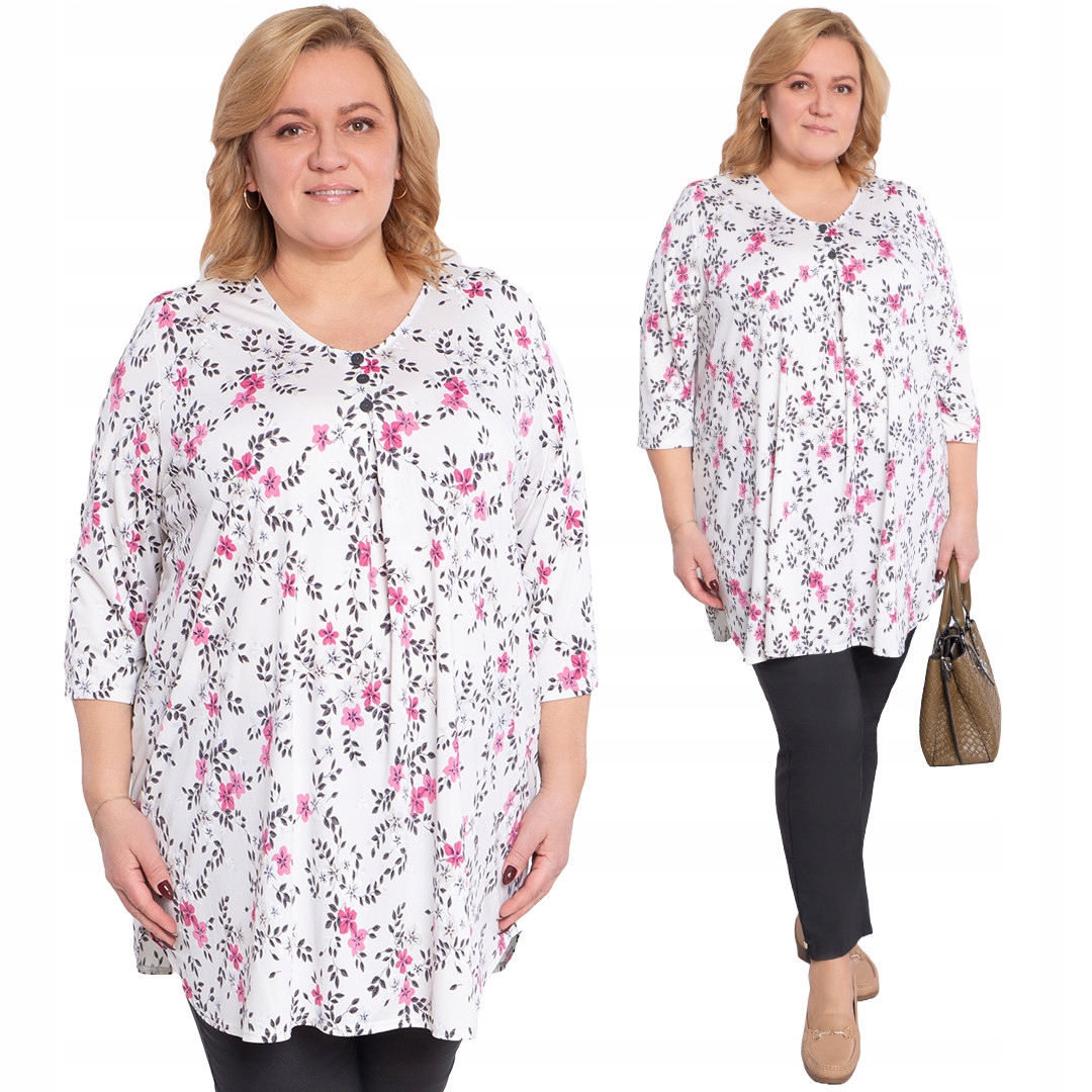 Bílá tunika s růžovými květy 48/50