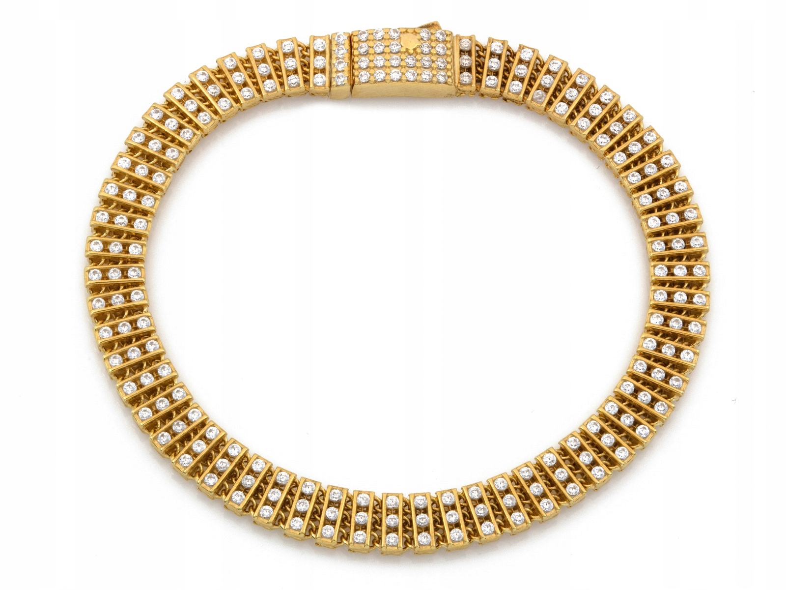 Pozlacený dámský náramek ze stříbra 925 Páska s zirkony elegantní r18