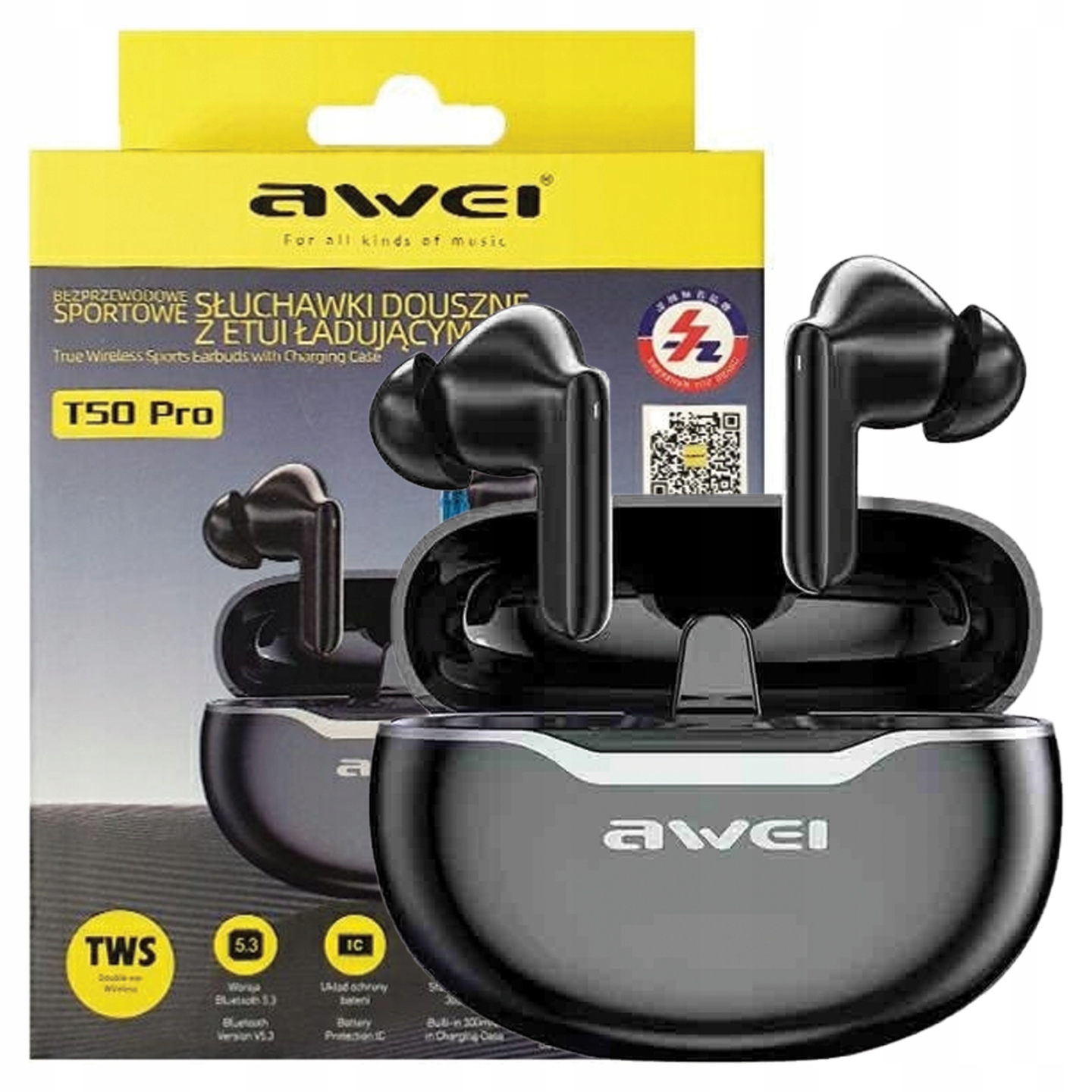 Awei Słuchawki T50 Tws Bluetooth 5.3 Do Apple Iphone Z Enc Stacja Dokująca