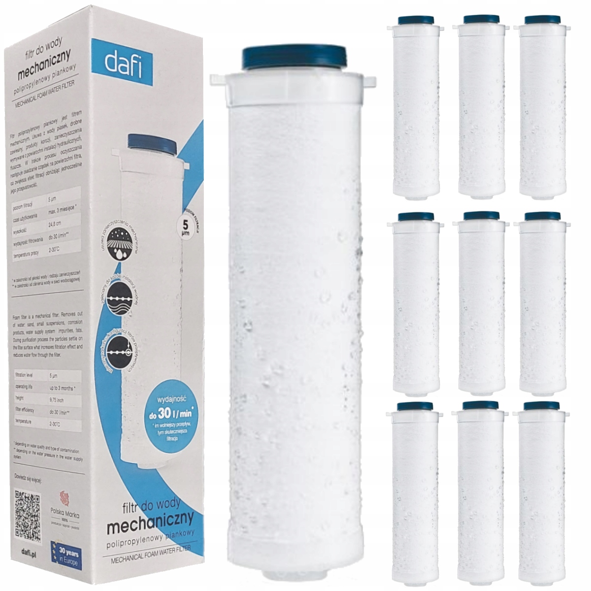 Dafi pěnový polypropylenový vodní filtr 5 mikronů 10 Ks průtokový filtr