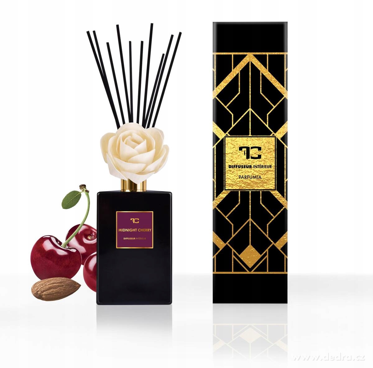 Difuzér s květinou & tyčinkami Parfumia, Midnight Cherry, 500 ml