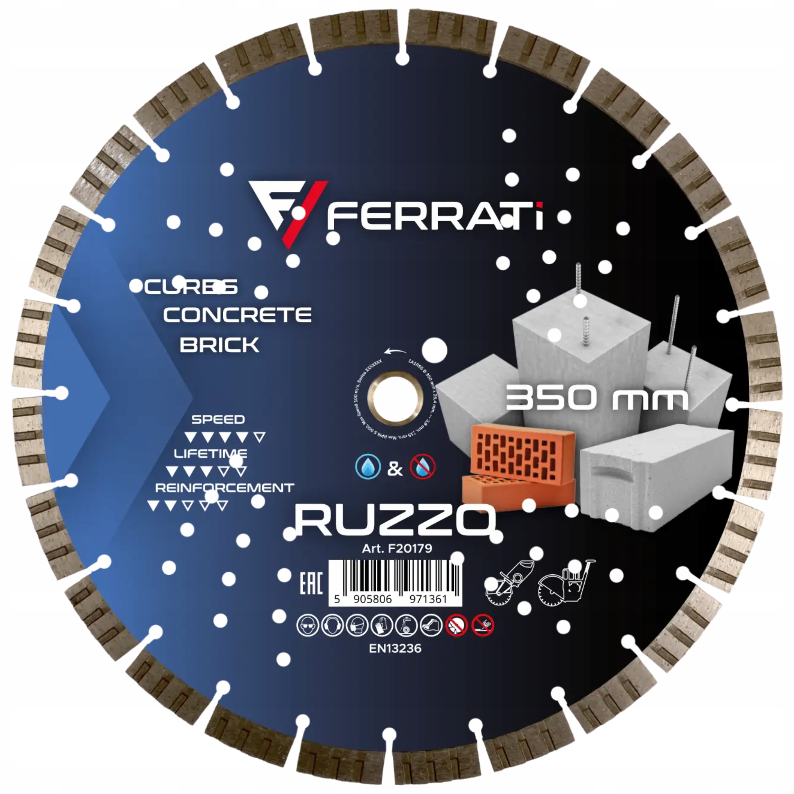 Ferrati Ruzzo 350 x 25,40 mm Tarcza diamentowa do cięcia betonu