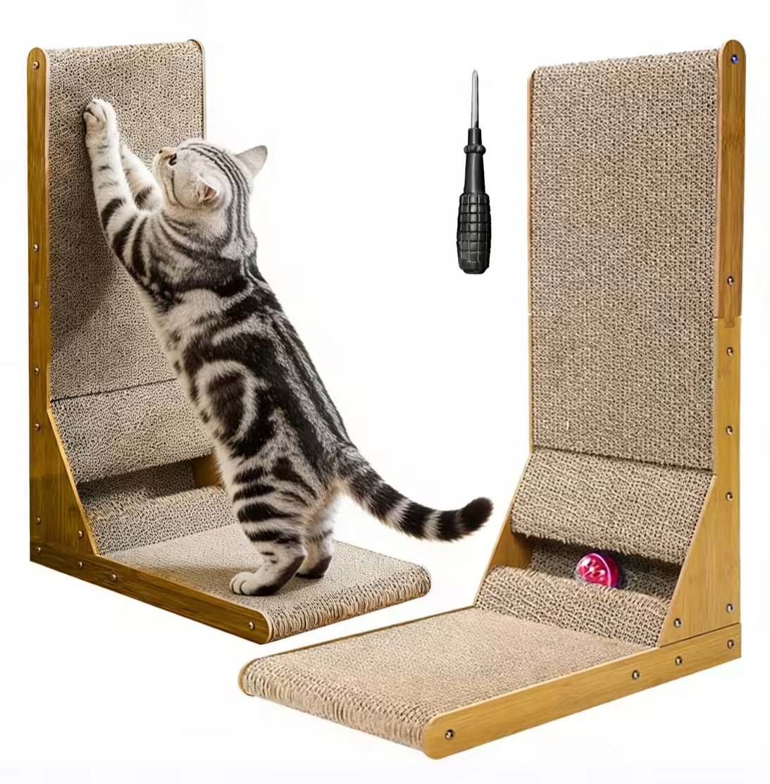 Levně Škrabadlo Pro Kočky 60 CM Ve Tvaru L, Vertikální, Kartonové, Montáž Na Zeď, Podlahová Hračka