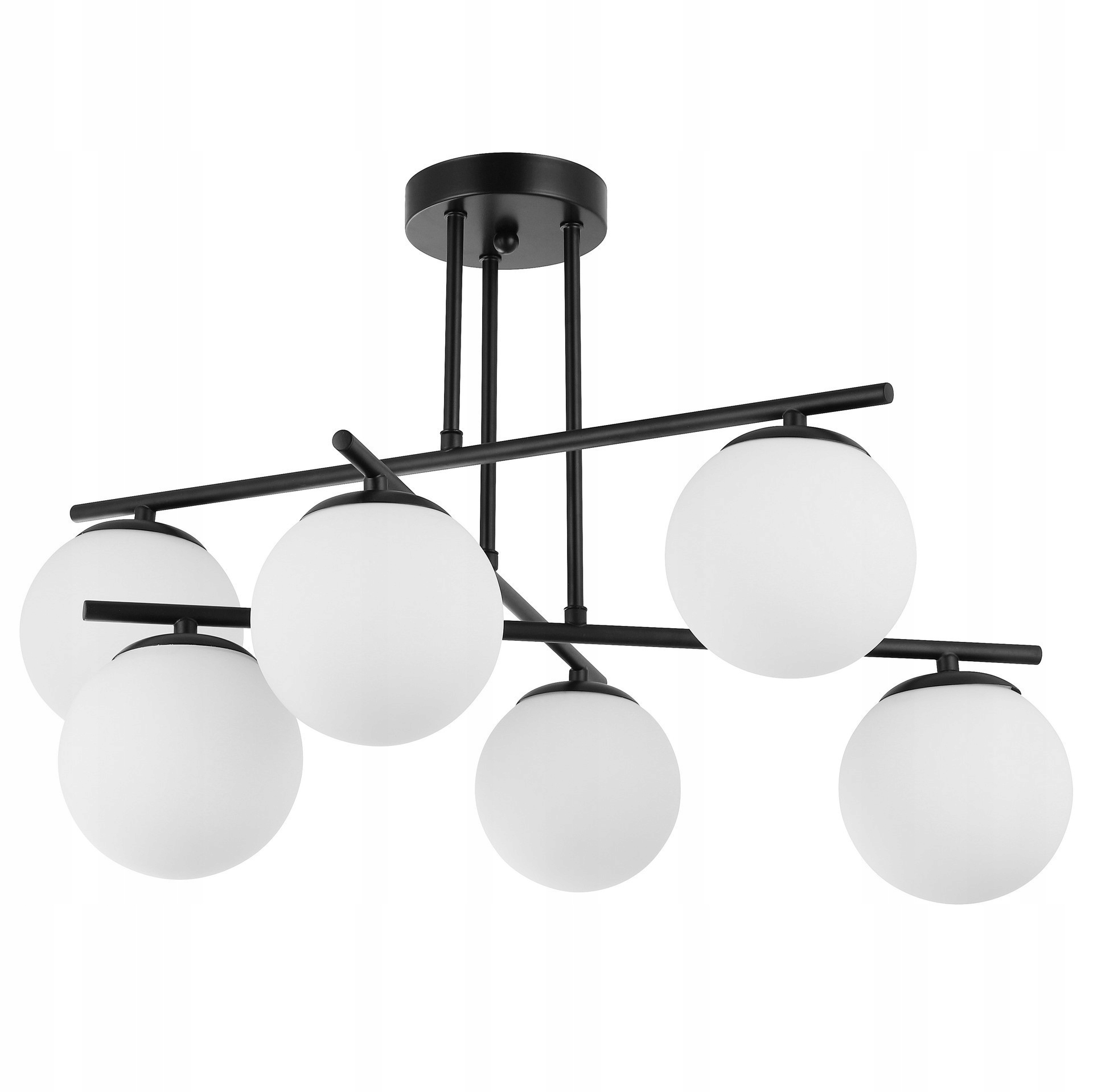 Nowoczesna Czarna Lampa Wisząca Sufitowa Białe Kule Szklane Orio 6xE27 Led