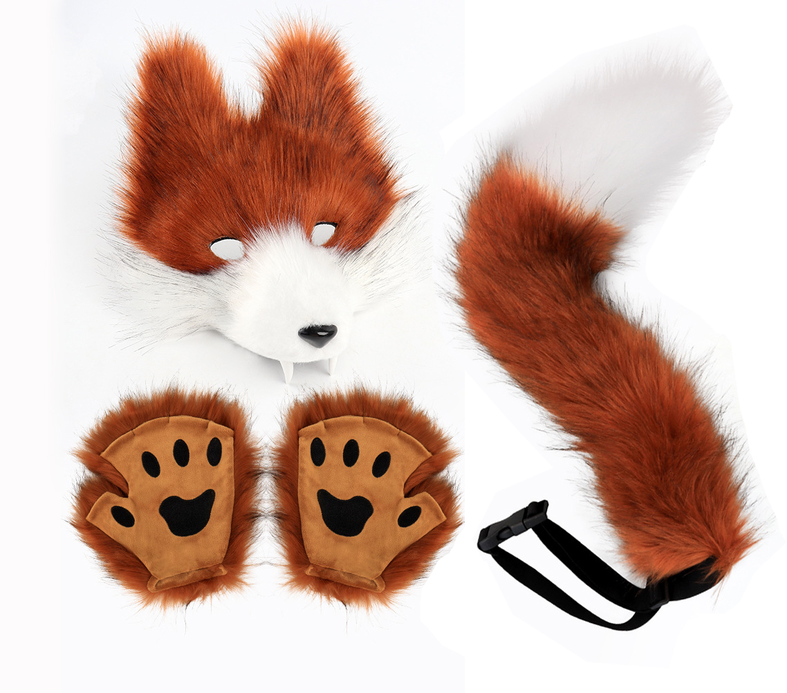 Umělá kožešina ocas lišky kočka vlk převlek karneval sada plyšová maska