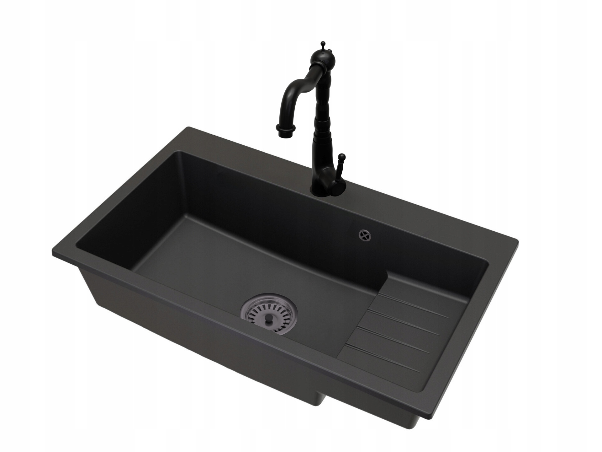 Kuchyňský dřez Jednokomorový Aron Sifon Černá Baterie Retro Barva