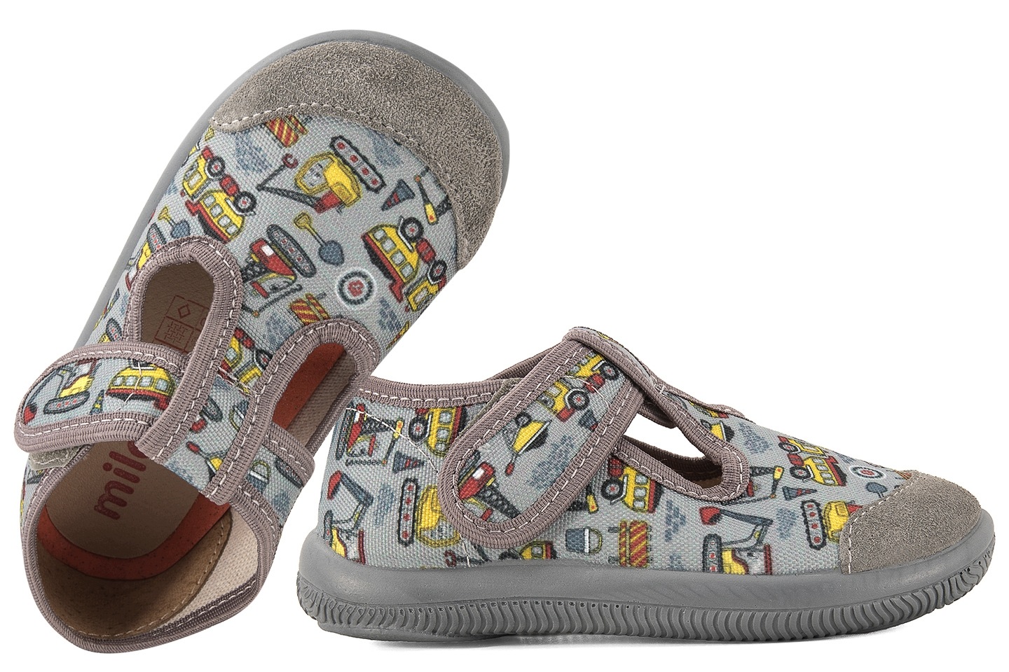 Milami 226-BR-32 Tekstylno-skórzane Domowe Chłopięce Kapcie Papcie Rzep 23