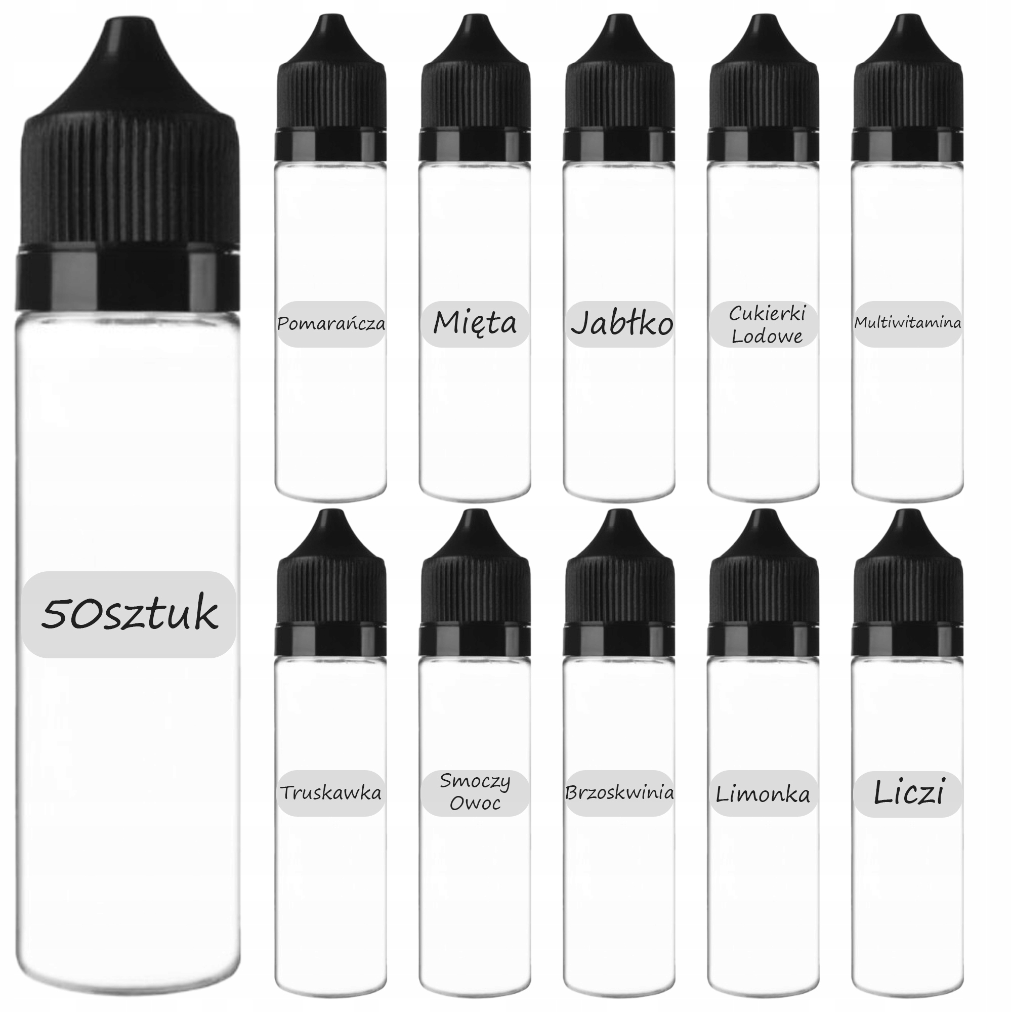 БУТЫЛКА ПЛАСТИКОВЫЕ БУТЫЛКИ 60 МЛ 50ШТ ЭТИКЕТКИ