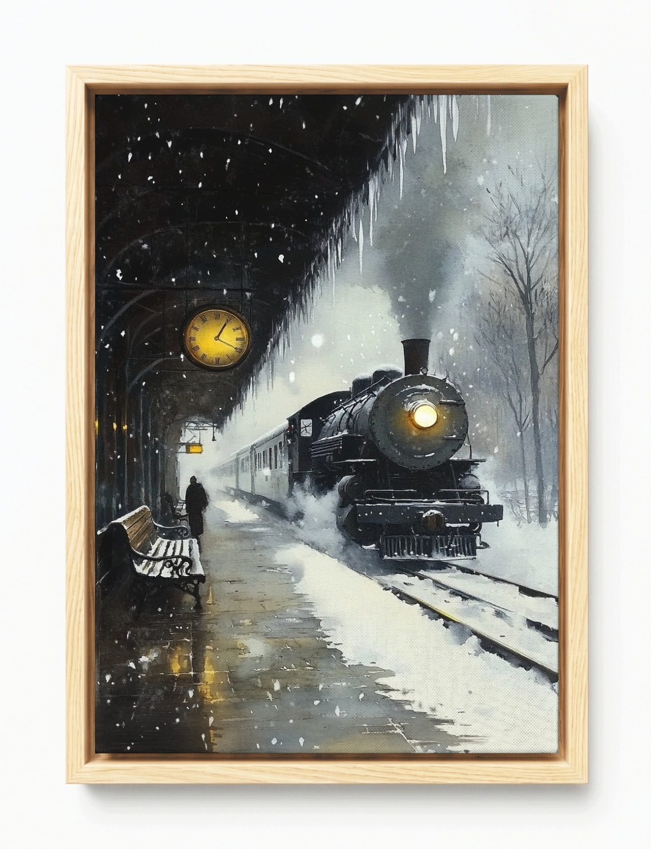 Obraz Rám Americký Box Akvarel Cestování Železnice Vlak Stanice Parní Vozidlo 40x60