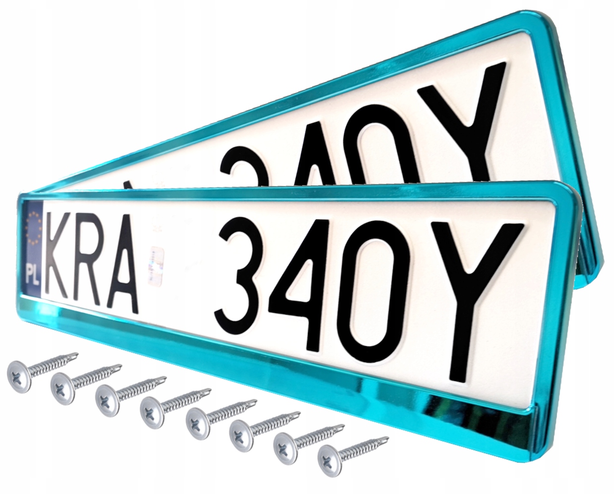 РАМКИ ДЛЯ РЕГИСТРАЦИИ МЕТАЛЛИЗИРОВАННЫЕ БИРЮЗОВЫЕ + ВИНТЫ