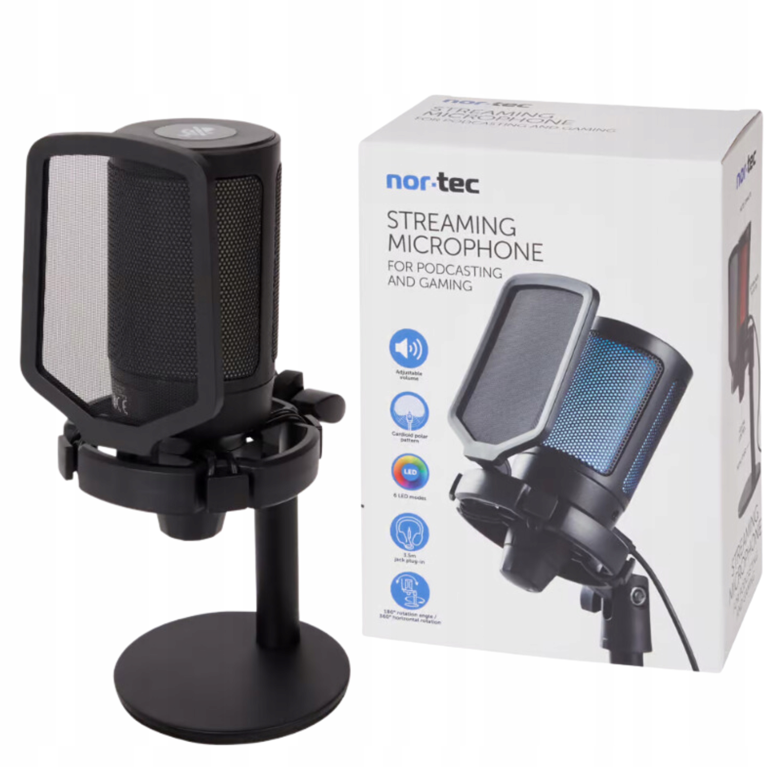 Mikrofon Usb Nor-Tec do Streamingu Gaming Podcast Kardioidalny Led Komputer