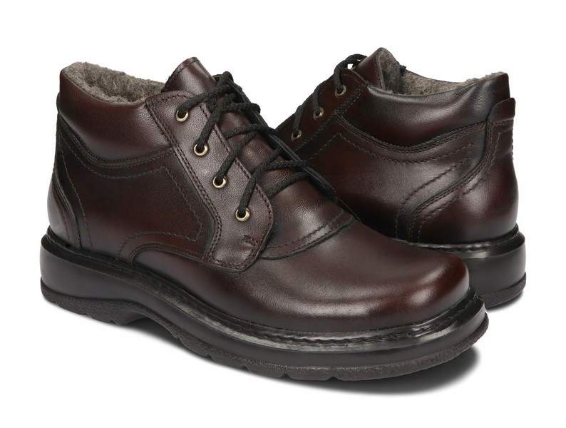 TRZEWIKI MĘSKIE BUTY OCIEPLONE SKÓRA XXL BRĄZ 41 Kolekcja JESIEŃ / ZIMA