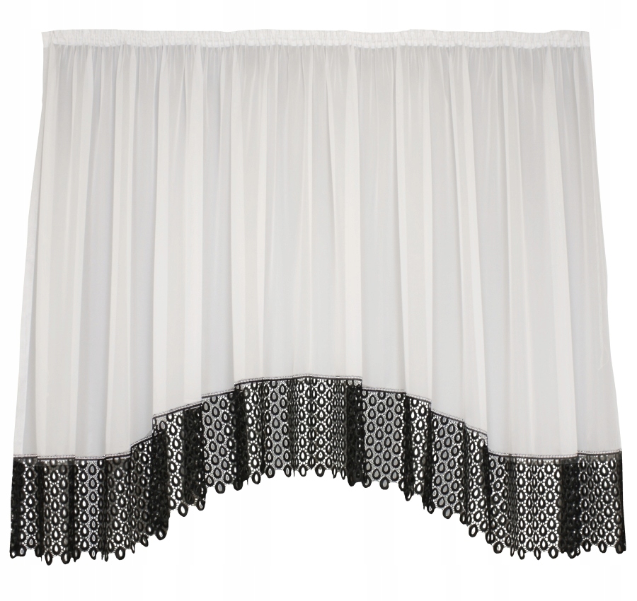 Firana gotowa woal biały z gipiurą Czarną w Krople firanki Gipiury 300x160