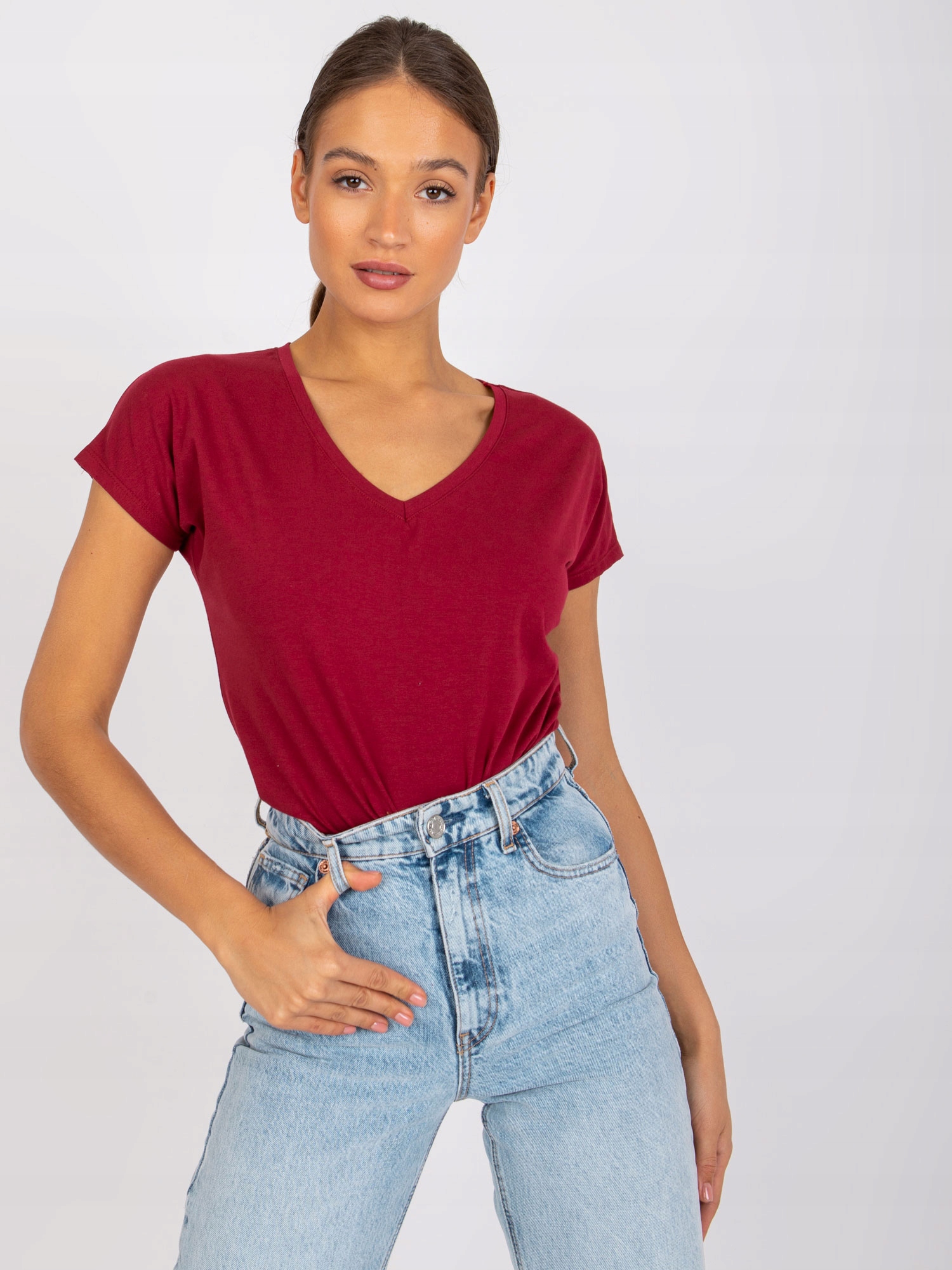 KOSZULKA DAMSKA T-SHIRT BAWEŁNIANY V-NECK SEREK Rozmiar L