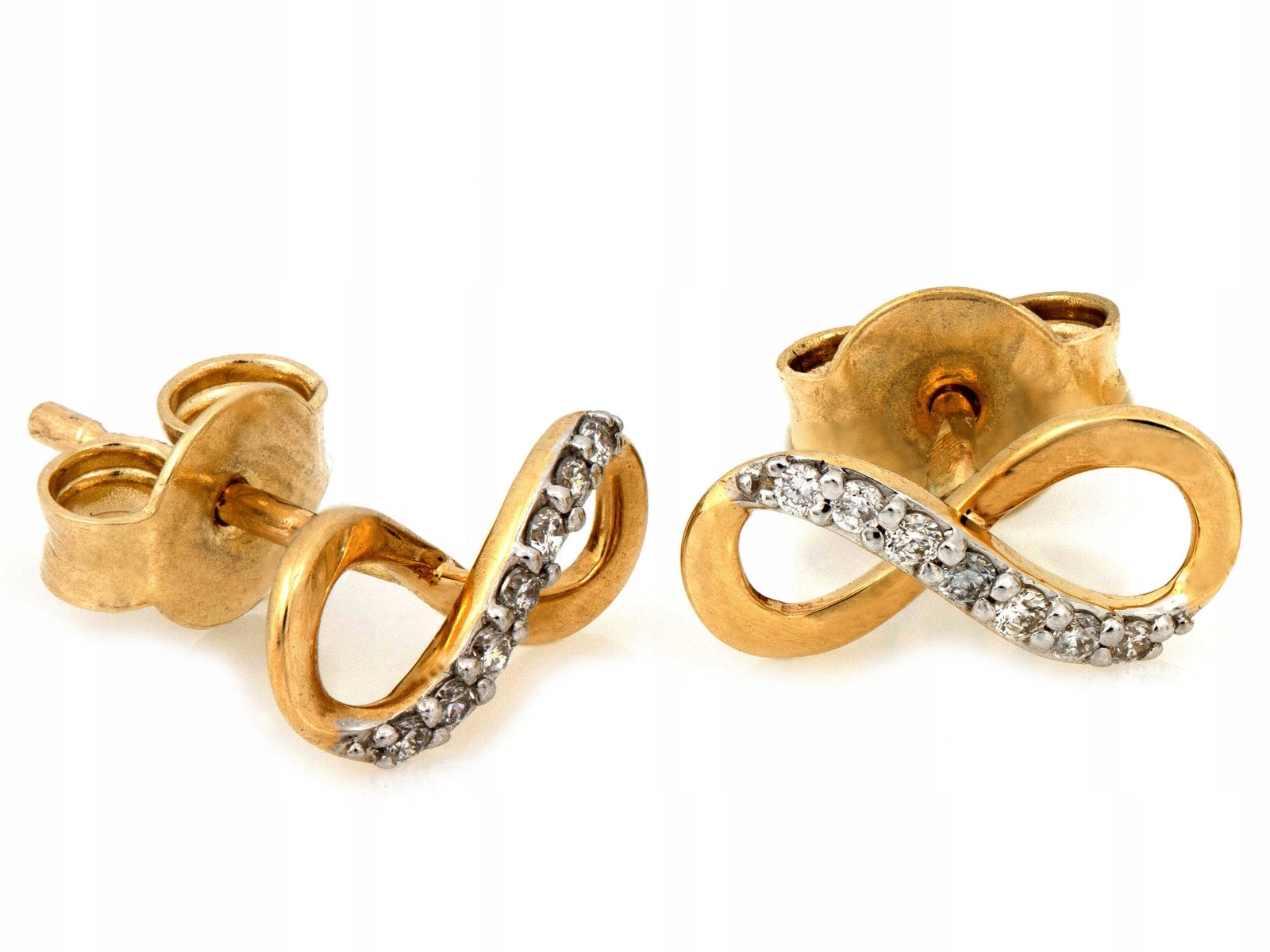 Módní náušnice zlaté 585 14k nekonečno s brilianty 0,08ct, hmotnost 1,04 g