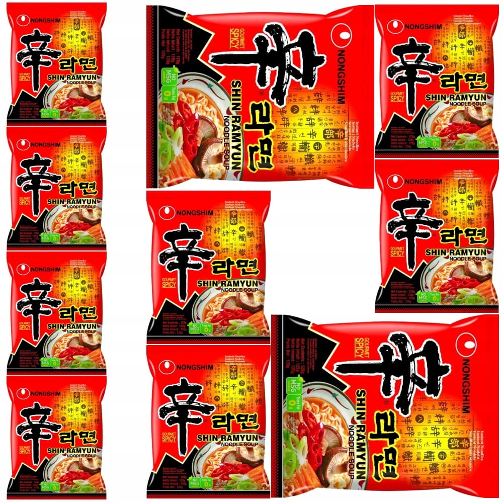 Levně 10x Populární korejská instantní ostrá polévka Shin Ramyun Hot 120 g Nong Shim
