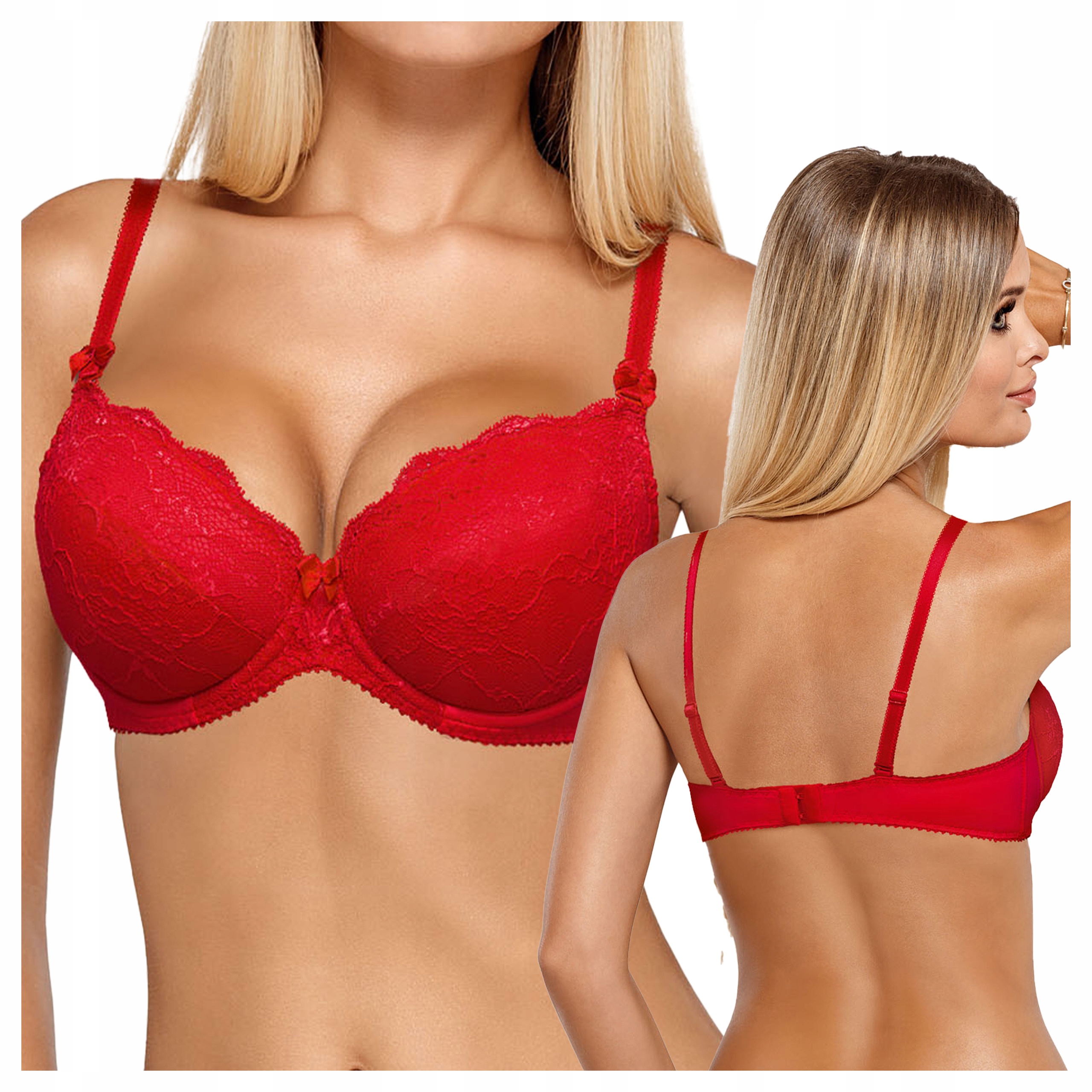 Biustonosz Damski Push-up Wyjmowane Wkładki Regulowany Vesta Czerwony 80B