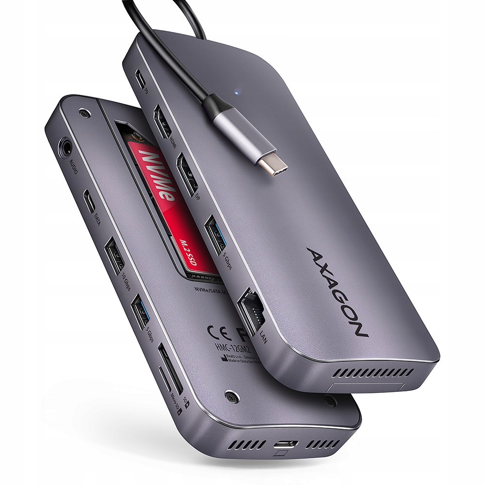 Axagon Usb-c 10Gbps GEN2COMBO 12in1 Hub HMC-12GM2