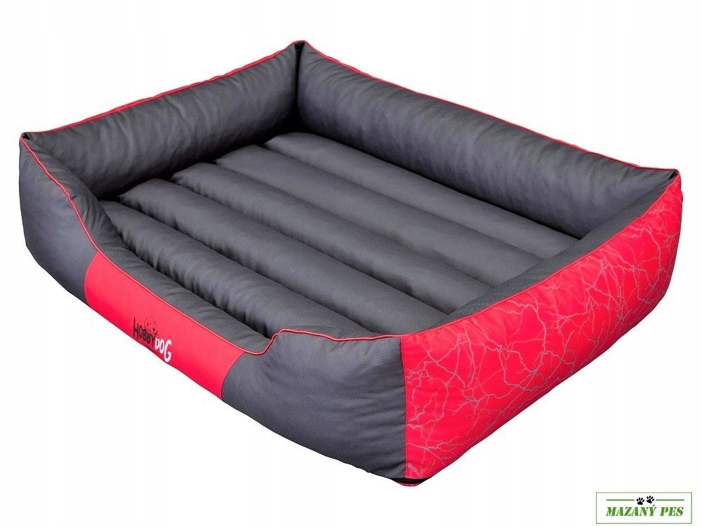 Levně Hobby Dog Pelíšek pro psa Prestige červeno-šedý vzor blesky Vel XXL-110x90