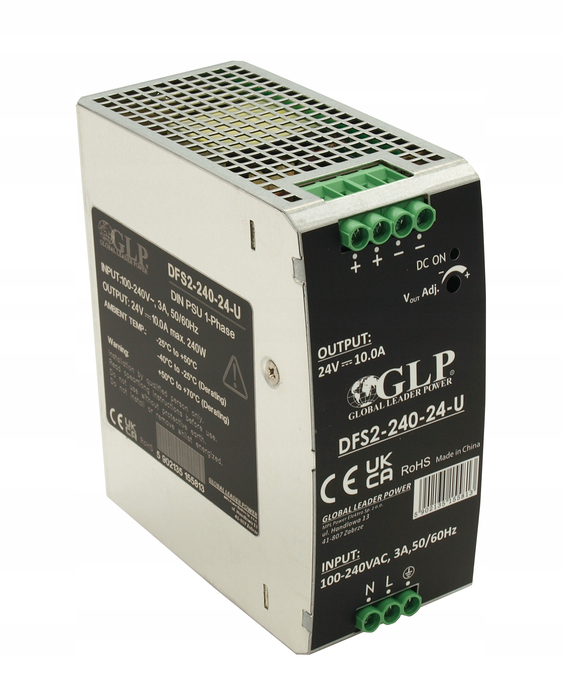 Napájecí zdroj na Din lištu Glp 24V/10A/240W kovový s Pfc DFS2-240-24-U
