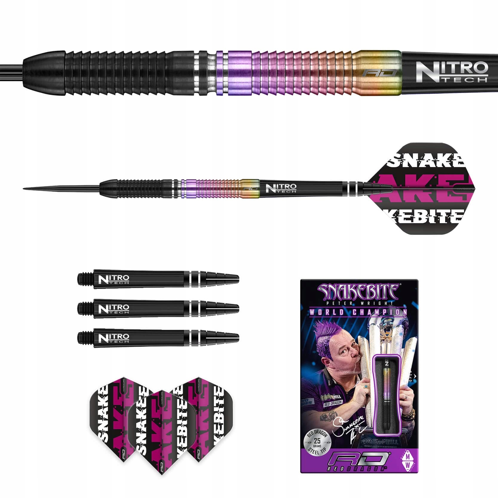 RED DRAGON Snakebite 2020 25g Wolframowe Rzutki Z Lotkami I Trzonkami — miniatura 5